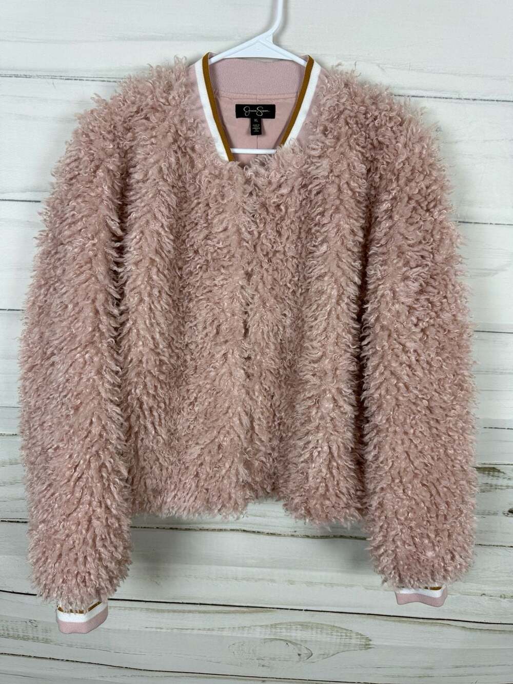 Jessica Simpson Women's Pink Faux Fur Bomber Jacket